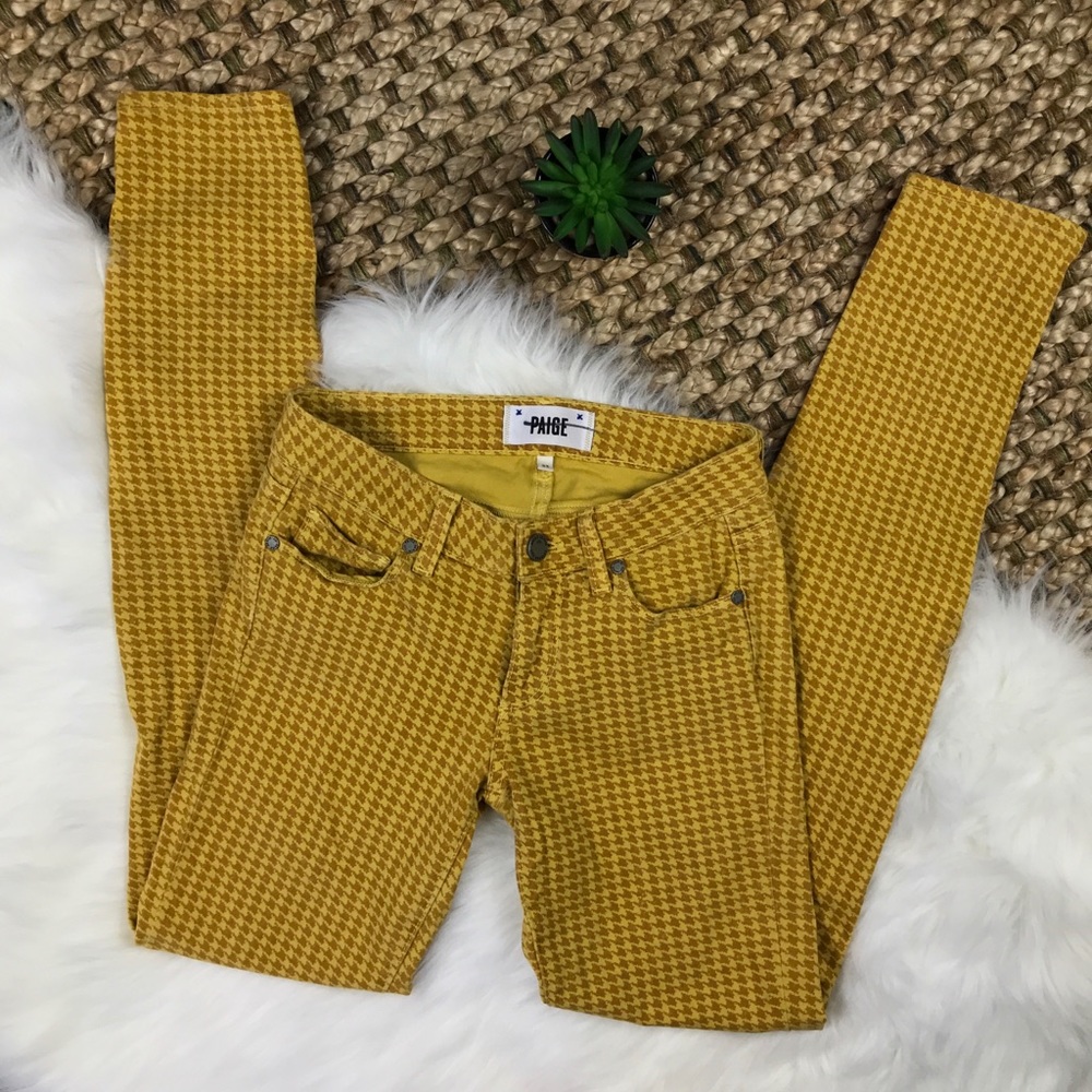 Paige Yellow Houndstooth Print Skinny Jean